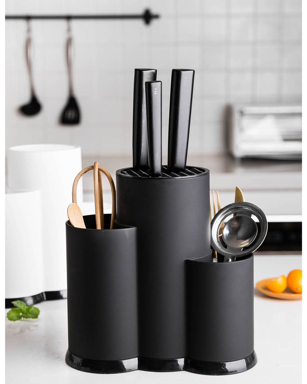 Multifunction Black / White Kitchen Utensils Holder