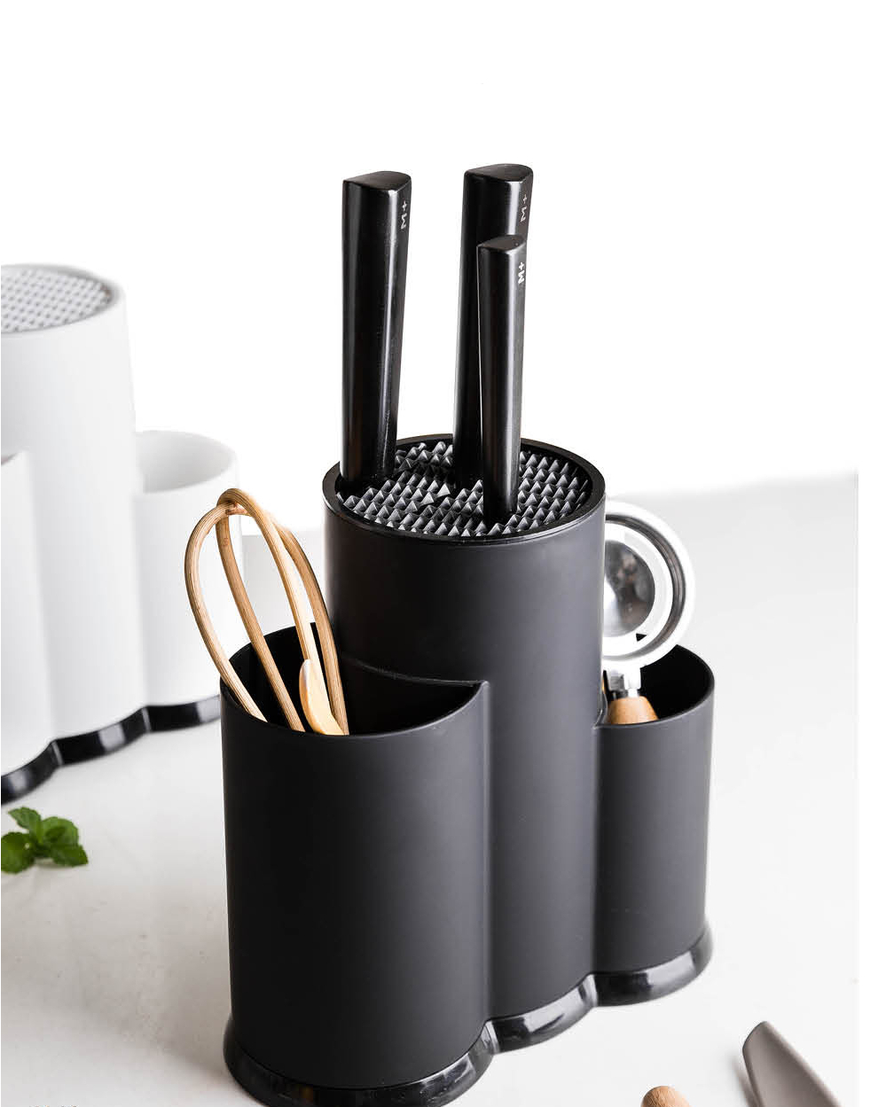 Multifunction Black / White Kitchen Utensils Holder