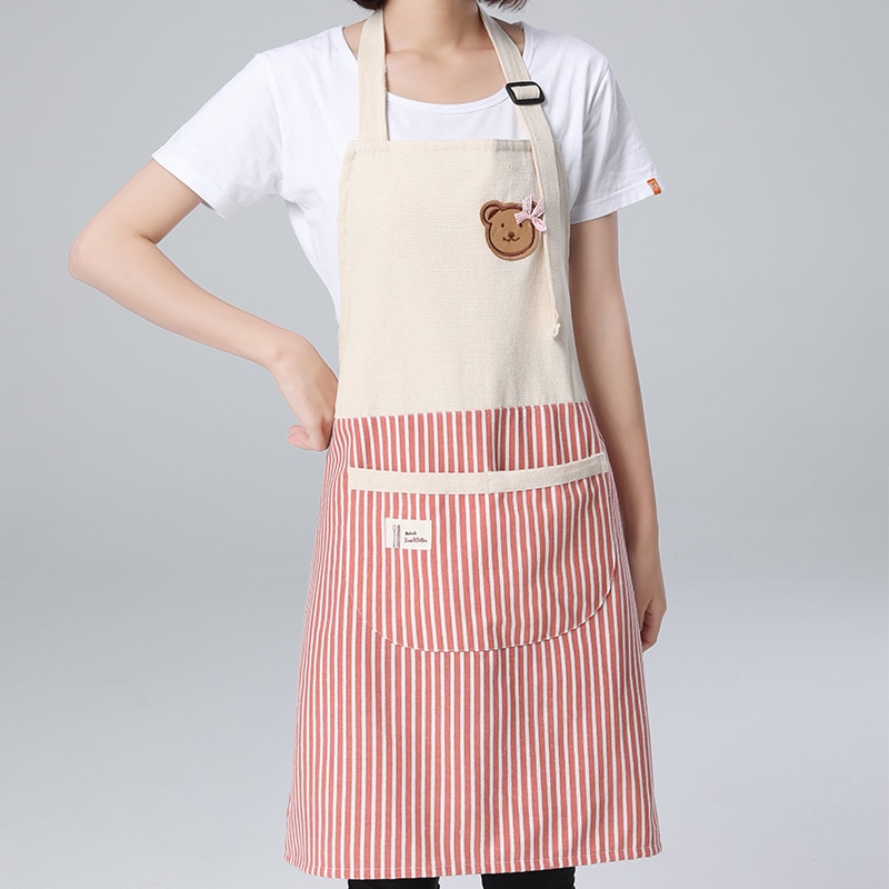 Cute Bear Striped Printed Cotton Cooking Apron